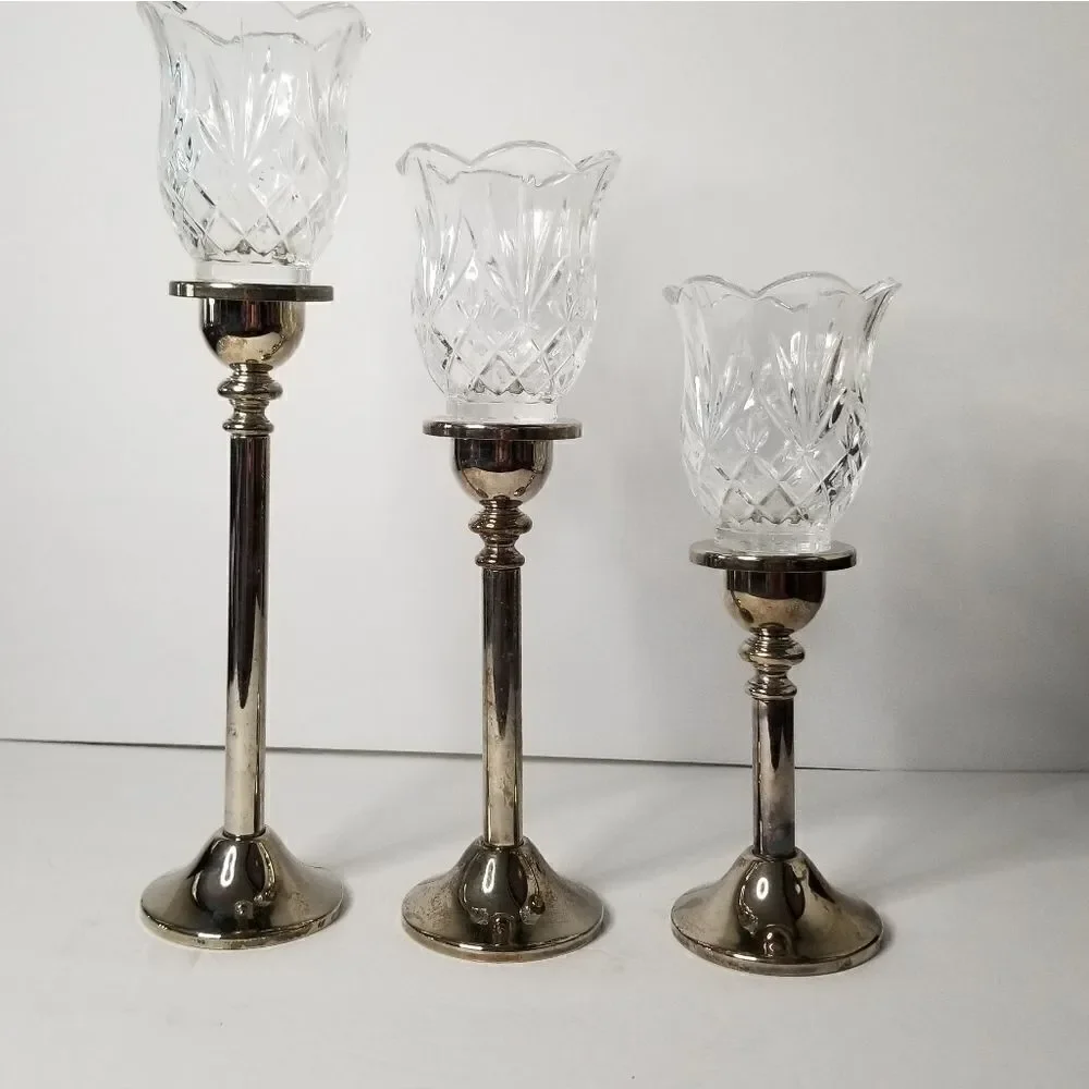 Vintage silver plated set of 3 hurricane candle